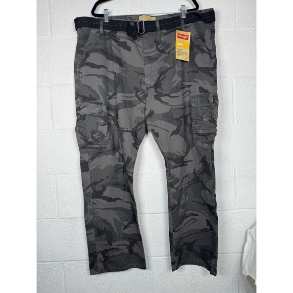 Wrangler Cargo Pants 46x30 Gray Camo Relaxed Fit Straight NWT Belted Grunge Punk - Picture 1 of 6